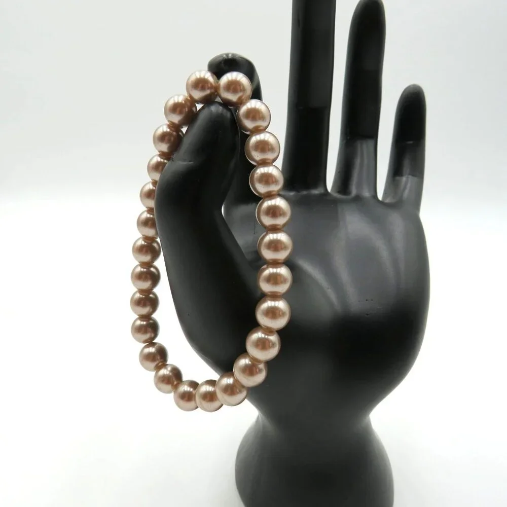 Elegant Imitation Pearl Stretch‎ Bracelet Champagne Light Brown Lightweight